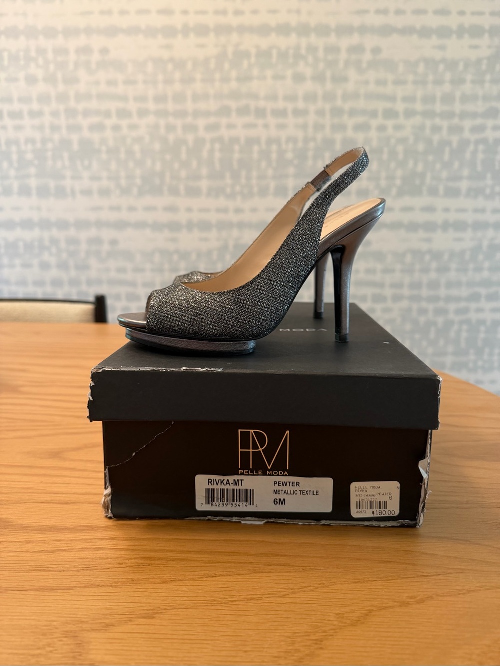 Pelle Moda Rivka Pewter Metallic Slingback Platform Heels 6